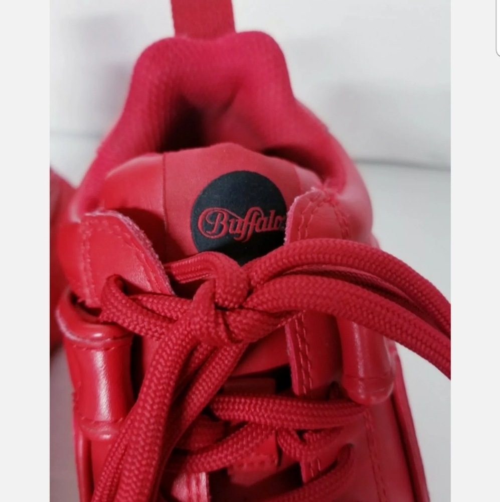 SOLD Buffalo Size 7.5 Corin Chunky Platform Sneakers Red Disruptors Thick Sole - Picture 6 of 9
